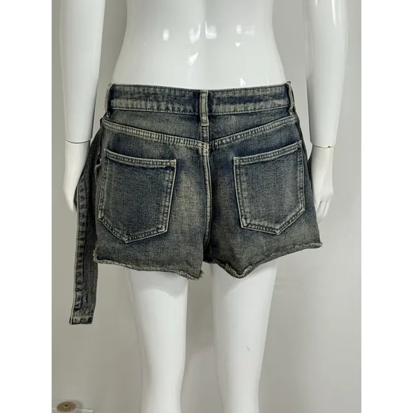 Vintage Y2K Women’s Denim Cargo Mini Skort Low Rise Belted Pockets 2000s Size M - Image 5