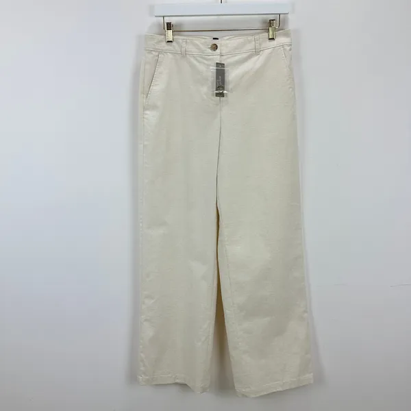 J.Crew Full Length Wide Leg Trouser Cotton Linen Blend Ivory Relaxed US 6 NWT - Image 5