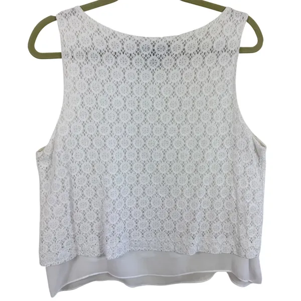 Banana Republic‎ Womens White Lace Eyelet Sleeveless Tiered Shell Top Large - Image 2