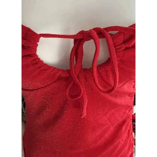 Princess Polly Red Strapless Ruched Mini Dress Tie Front Glitter Y2K Party US 4 - Image 5