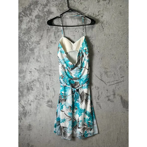 Tropical Resort Halter Dress Ruched A-Line Island Vacation Beach Coastal Chic S - Image 3