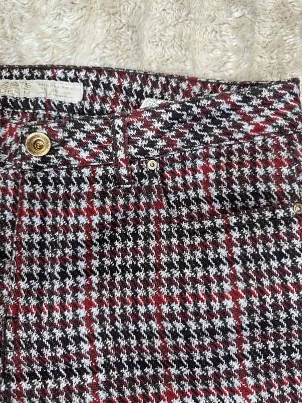 Zara red/brown/cream houndstooth plaid skinny jeans/slim stretch pants Size 6 - Image 6