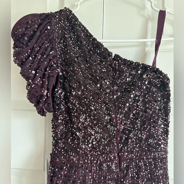 Mac Duggal 5622 Blackberry Sequin Embellished‎ Puff One Shoulder Gown Size 0 - Image 8