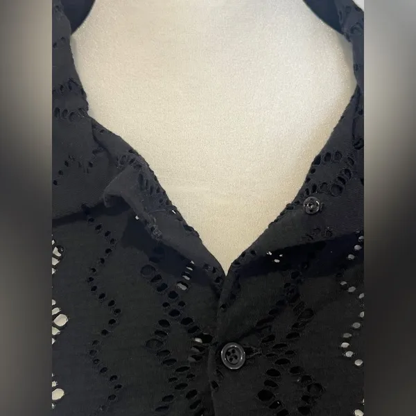Zara Black Diamond Pattern Cut Work Shirt Size XL Unisex - Image 8