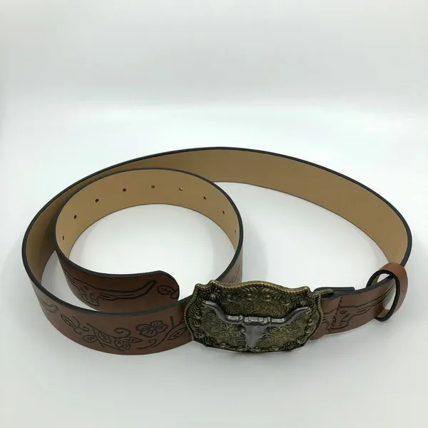Women's Western Brown Belt w/ Big Longhorn Buckle, 31.5–40.5 Inches, X7G9A796 - Image 8
