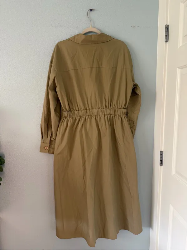 Cider Khaki 100% Cotton Wrap-Front Long Sleeve Midi Dress - Image 5