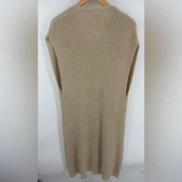 Anthropologie Akemi + Kin women’s long knit sleeveless tan sweater cardigan O/S - Image 4
