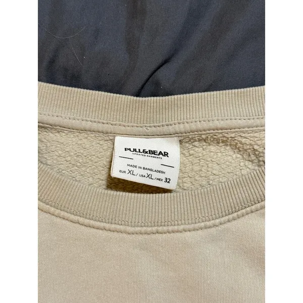 Pull & Bear Size XL Beige‎ Tan Cropped Long Sleeve Crew Neck Sweatshirt Women - Image 3