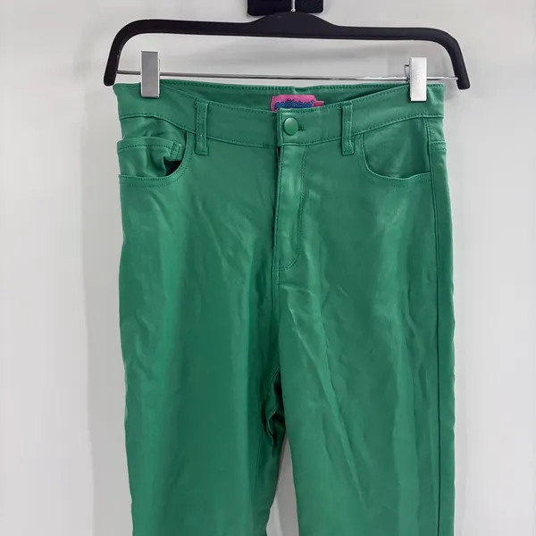Edikted Luna st patricks Faux Leather College Green Flared Pants Size 24 - Image 3