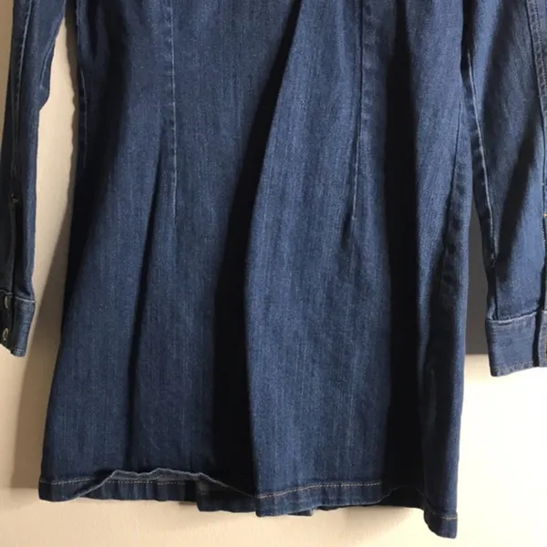 Kendall Kylie Denim Western Mini Dress‎ Pearl Snap Women's Medium Blue - Image 11