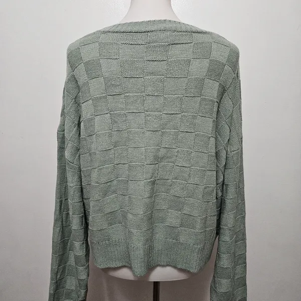 Double Zero Sage Basketweave Cropped Oversized Crewneck Sweater Size Large - Image 5