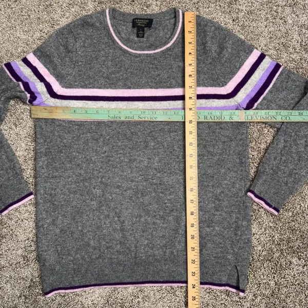 Charter Club Cashmere Sweater Womens Large Grey Pink Purple Stripe Excellent - Image 3
