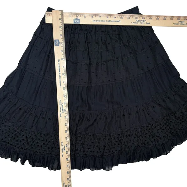 Solitaire Black Eyelet Ruffle Skirt‎ Size S Romantic Tiered Boho Lined Cotton - Image 5