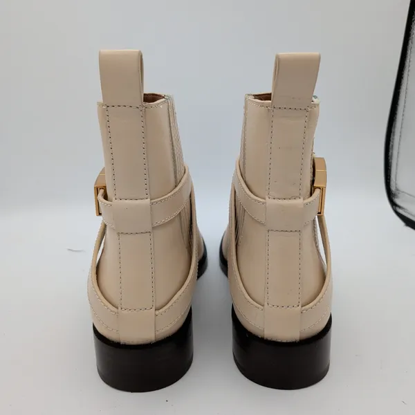Tory Burch T Hardware Chelsea Boot Cream Leather Buckle Ankle Booties Women's 7M - Image 5