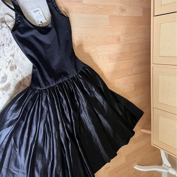 ZARA NWT Black Contrast Midi Pocket Dress Drop Waist ZW‎ COLLECTION Size XS - Image 10