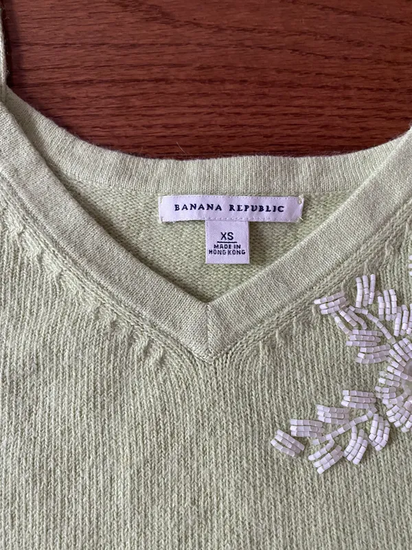 Banana Republic pastel green rabbit fur tank top sweater with paisley embroidery - Image 5