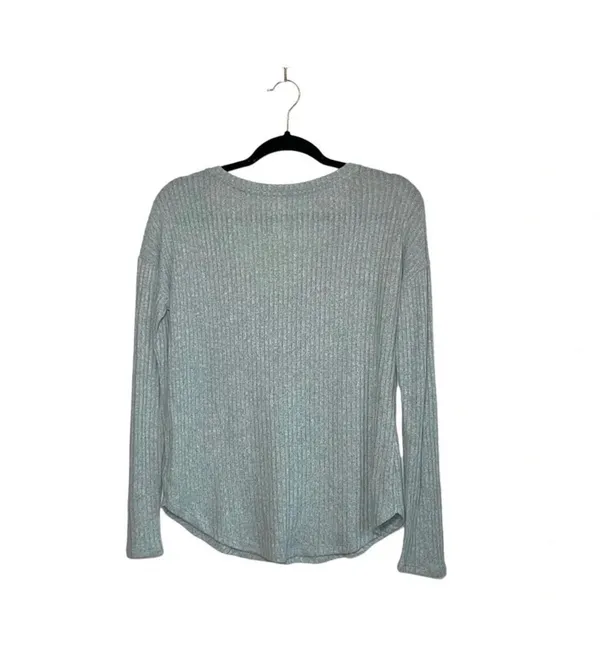 American Eagle Soft & Sexy Rib Top Light Green V-neck Long Sleeve - Image 6