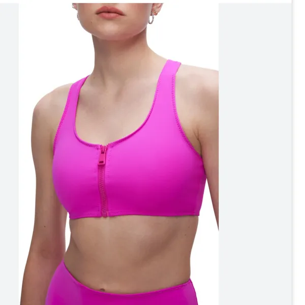 NWT Good American Compression Zip-Up Sports Bra in Fuchsia Pink001 LARGE - Image 2