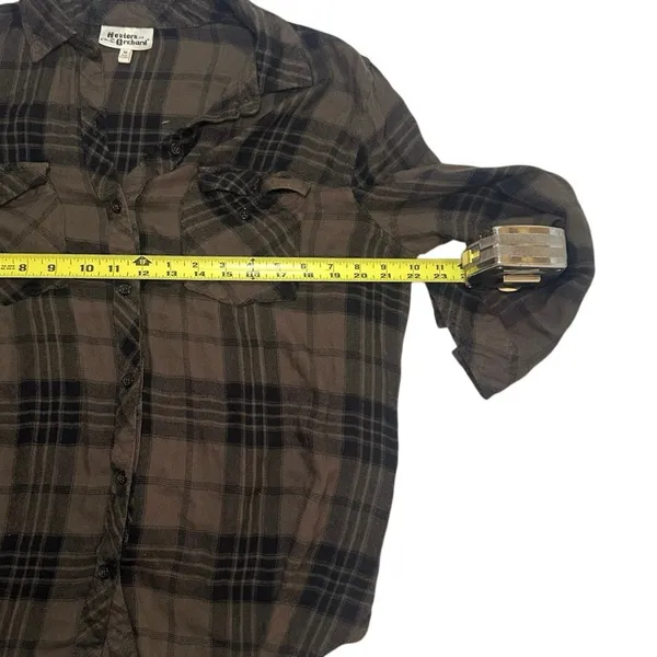 Hester & Orchard 90s Americana Grunge Plaid Button Up Shirt Sage Black Women’s M - Image 4