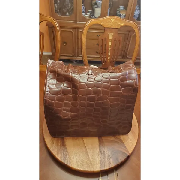 Ralph Lauren Signature Safari Embossed Tote Bag Brown Faux Leather LRG - Image 10