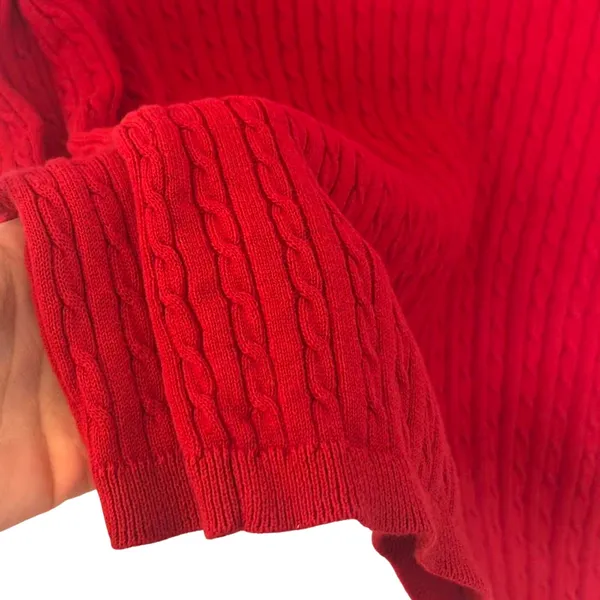 Tommy Hilfiger Red Cable Knit V-Neck Sweater Women’s Medium Classic Cotton - Image 5