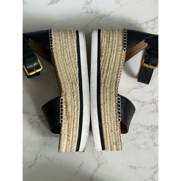 See by Chloe Glyn Platform Sandals Women's Size 39 Black Leather‎ Espadrille - Image 5