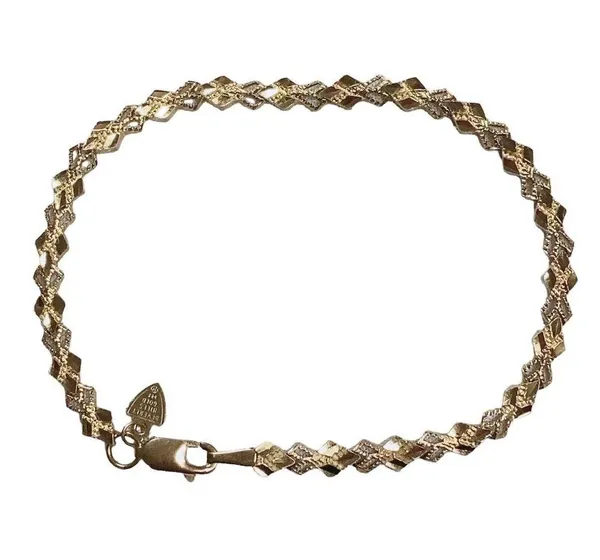 Vintage Beverly Hills 14k Gold Diamond Cut Link tennis Bracelet 7" Lobster Clasp - Image 2