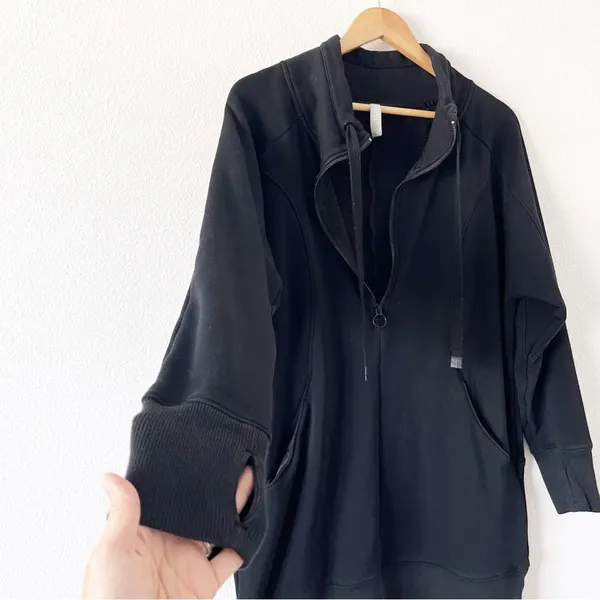 Athleta Cozy Karma 1/4 Zip Black Funnel Neck Athleisure Sweatshirt Dress - Image 4