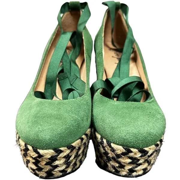 Free People Suede Lace Up Charade Espadrille Wedge Heels Green Size 36 US 5.5 - Image 7