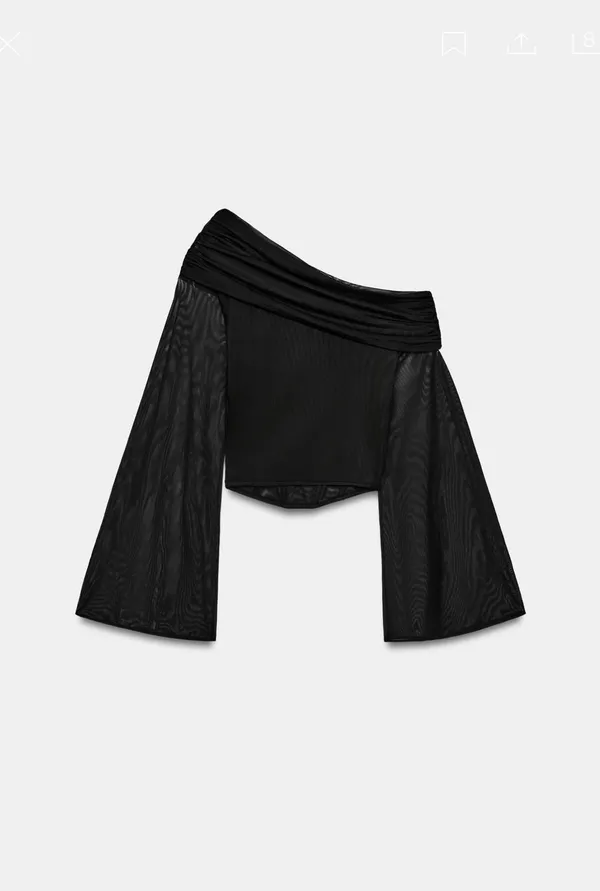 BNWT Zara Black Asymmetric Draped Bell Sleeve Tulle Top - Image 3