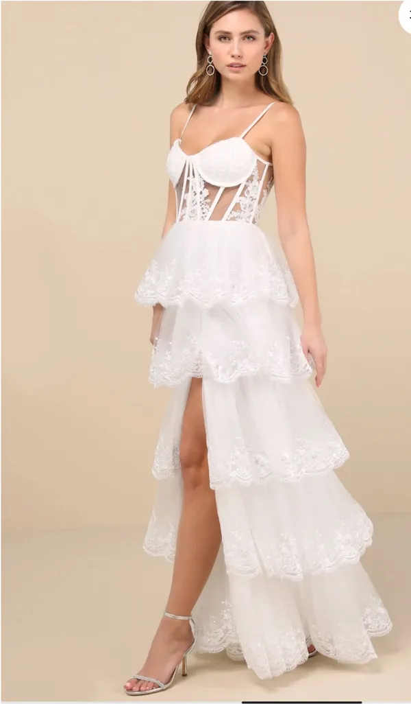 Lulus Alluring Sensation White Tulle Embroidered Tiered Maxi Dress - Image 3