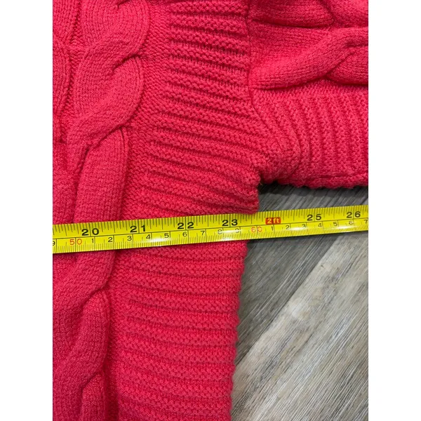 Anthropologie Cable Knit Sweater Red Cropped Cozy Cottagecore Large - Image 4