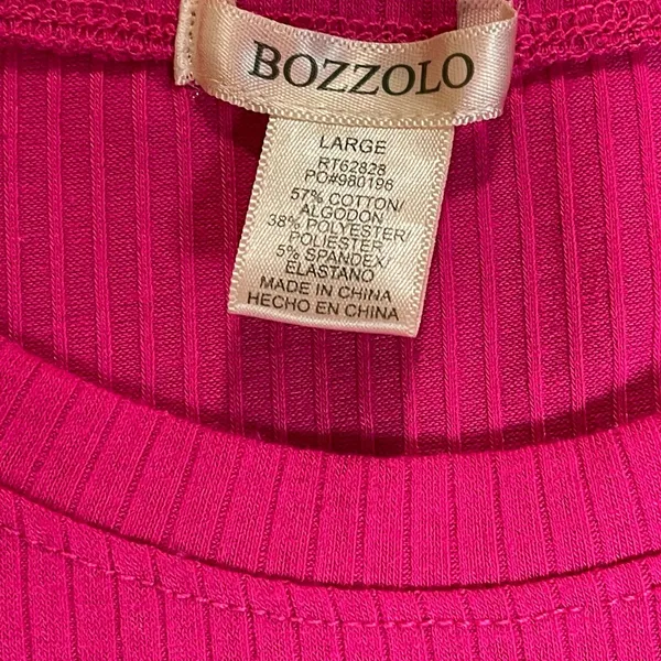 Bozzolo | Pink Ribbed Crewneck Cropped Tee | Large - Image 3