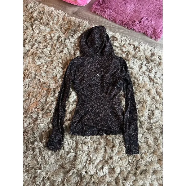 Lululemon Black and Pink Floral Hooded Zip Up - Image 2