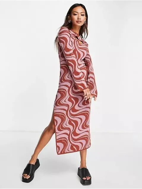 ASOS Swirl-Print Maxi Dress in Dusty Rose and Light Pink - Image 6
