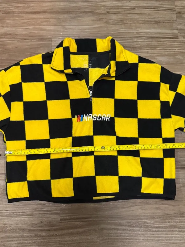 NASCAR Checkered Quarter Zip Fleece Sweatshirt Cropped Y2K Streetwear - Image 6