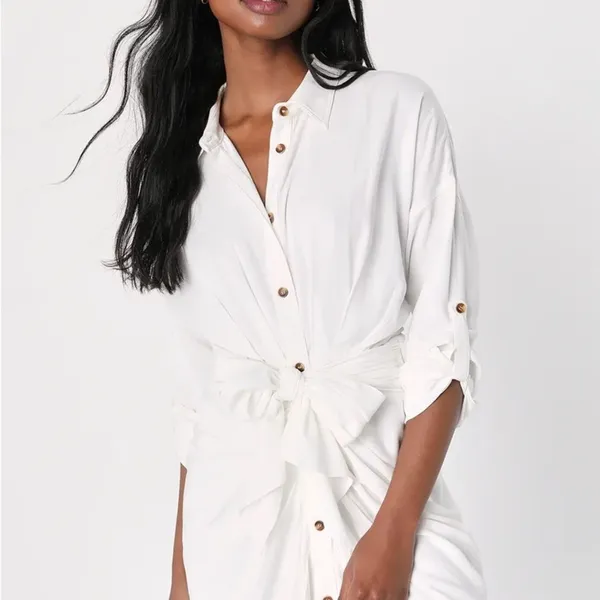 NWOT Lulus Charming Confidence White Collared Button-Up Mini Dress Size Large - Image 6