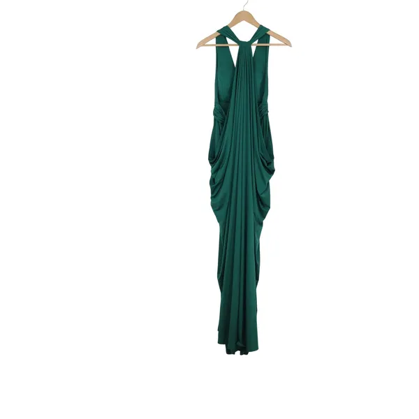 Bebe Emerald Green Draped V-Neck Maxi Dress T-Back Gown XS - Image 9