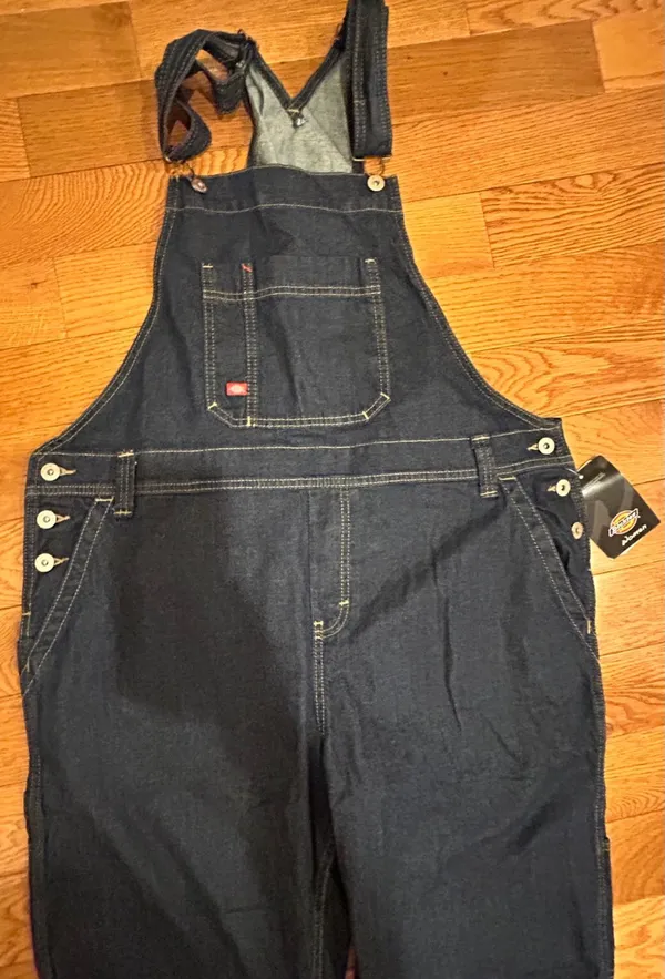 Dickies dark-wash loose straight- baggy leg fit denim carpenter bib overalls,XS - Image 8