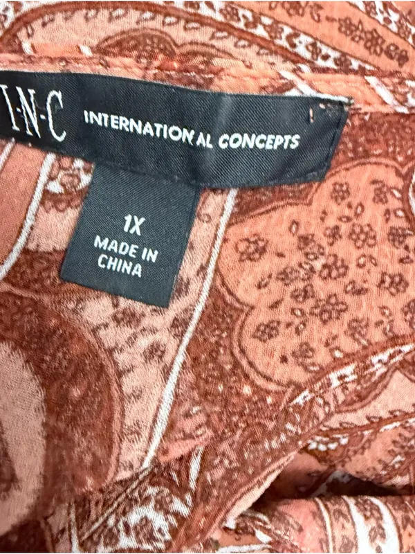 INC International Concepts Rust Paisley Tie-Front Tassel Blouse 1X Bohemian - Image 6