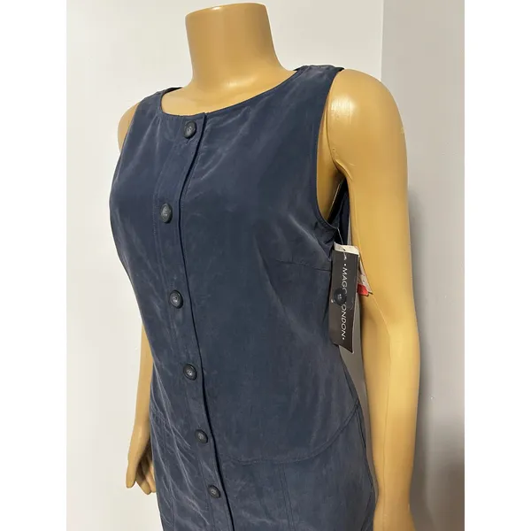 Maggy London Blue Faux Suede Button Front Shift Dress Sleeveless Sz 4 NWT - Image 6
