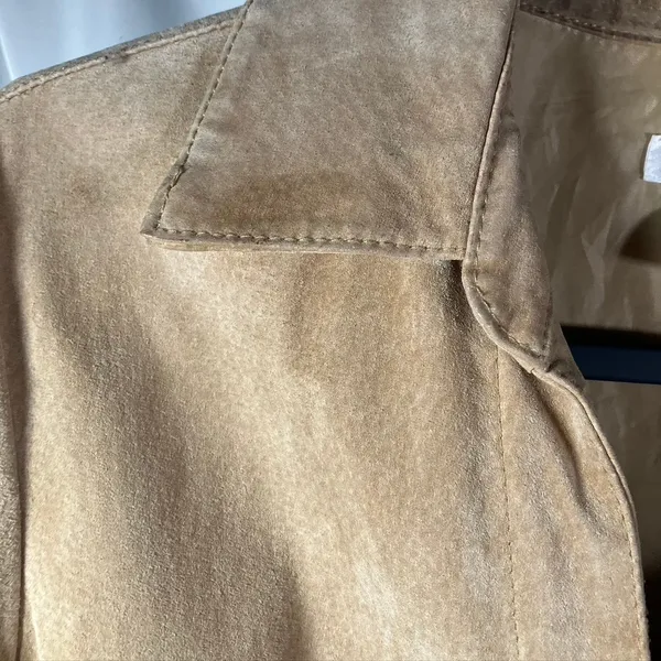 A.M.I. Leather Jacket Tan Brown Suede Button Up Womens Medium Career‎ - Image 8