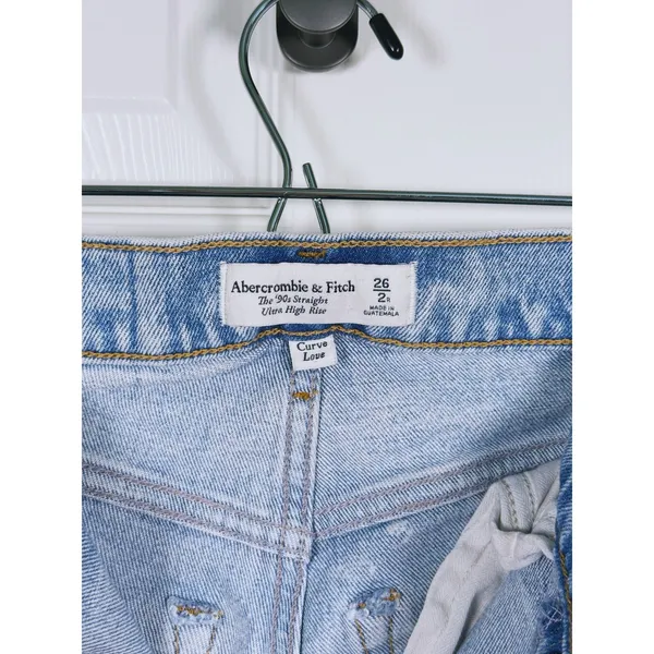 Abercrombie Curve Love 90s Straight High Rise Jeans Size 26 (2) Blue Distressed - Image 4