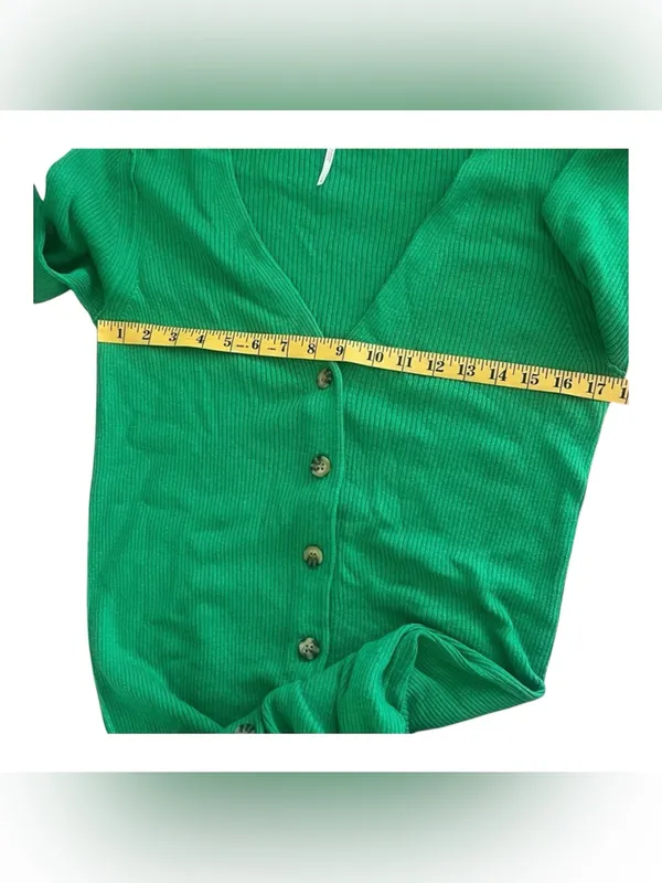 NWT Free People Green Ribbed Knit Button-Down Cardigan Mini Dress Size Large - Image 4