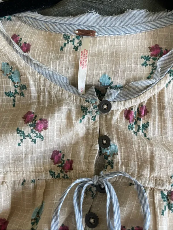 Free People Sundown Tunic Dress Printed Buttondown Cap Sleeve Ivory Size Large - Image 7