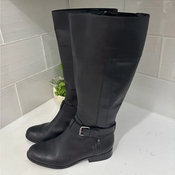 Anne Klein Black Over the Knee Boots Leather Upper Size 7M - Image 5