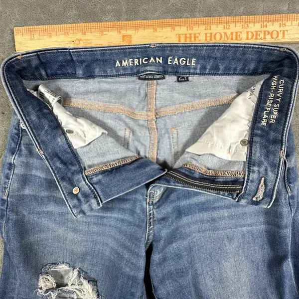 American Eagle Jeans Womens 6 Blue Curvy Super High Rise Flare Rips Festival - Image 9