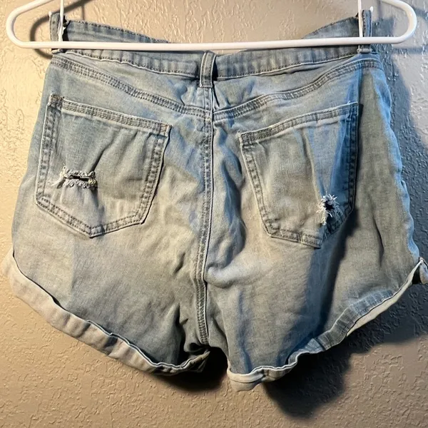 Distressed Denim Women's Jean Shorts Size Small Quad Buttons - Image 5