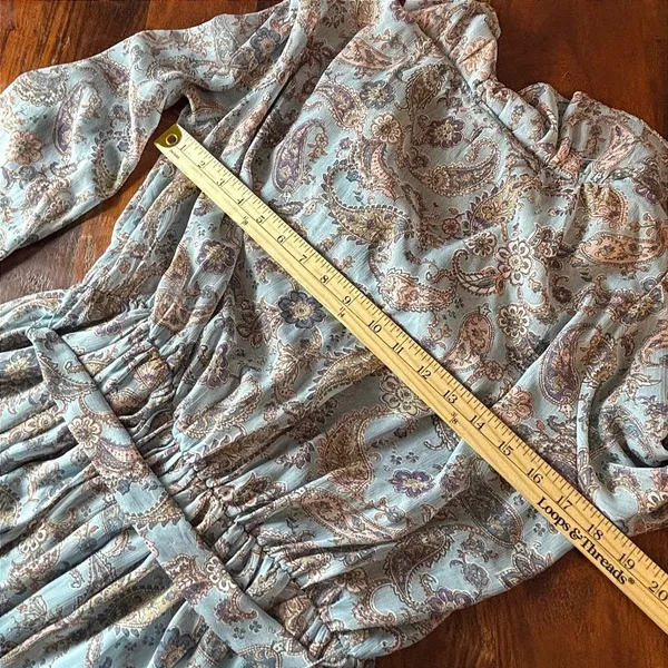 En‎ Creme Blue Paisley Ruffle Romper Long Bell Sleeve Boho ERU61761TR Large - Image 6