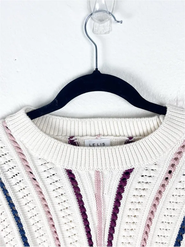 LE LIS 100% Cotton Striped Knit Sweater Vest Medium Preppy Golf Tennis Casual - Image 7